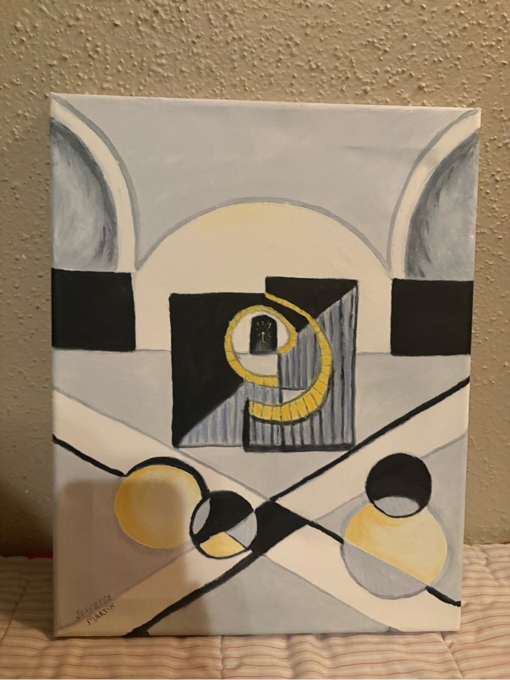 Abstract Geometric Oil Canvas - Yellow, Black, Gray